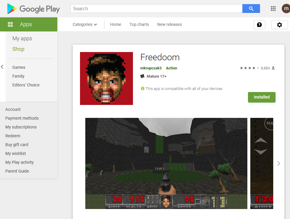 Freedoom for Android as it appears on the Google Play store