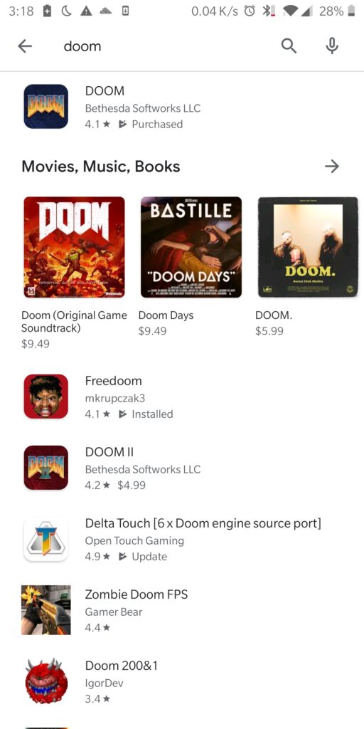 How Freedoom for Android appears on the Google play store